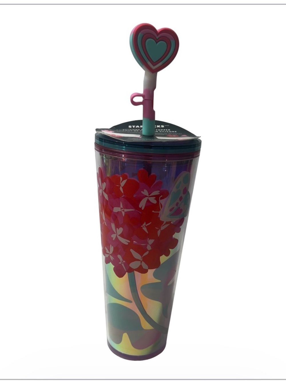 Starbucks 24oz Valentine Cold Cup Tumbler featuring a hydrangea floral design.